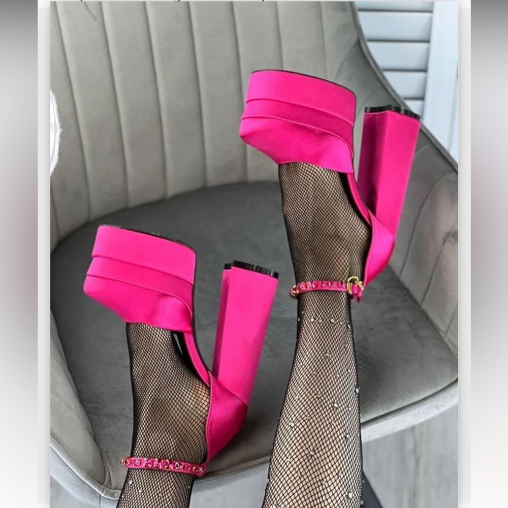 Pink Satin Platforms - image 5